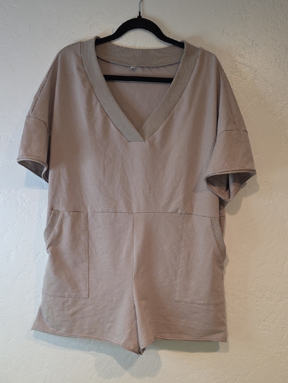Taupe V-Neck Short Sleeve Romper